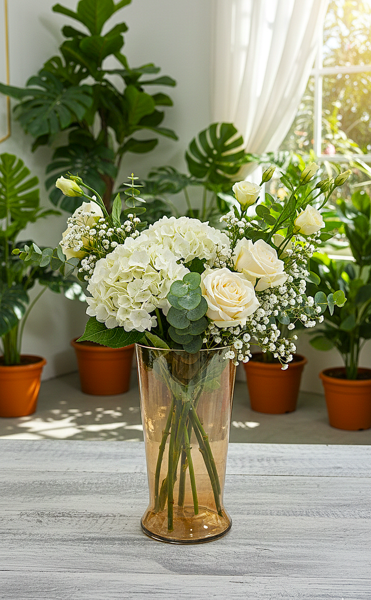 Sunlit Amber Glass Flower Vase
