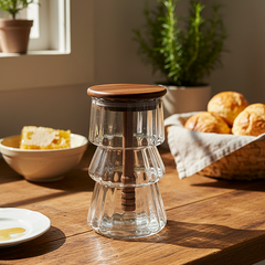 PureDrip Glass Honey Dispenser with Wooden Lid