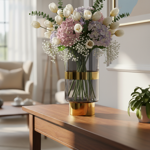 Luxe Gold Band Glass Flower Vase