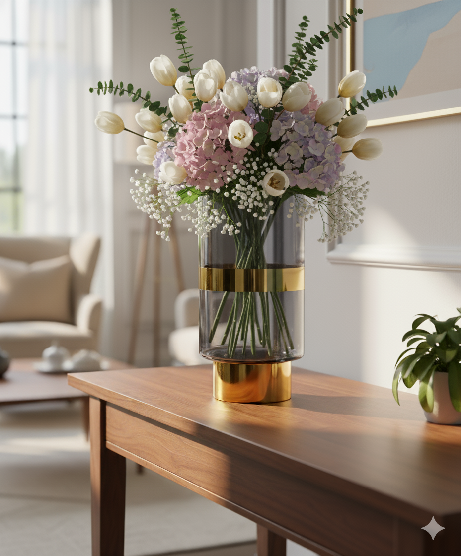 Luxe Gold Band Glass Flower Vase