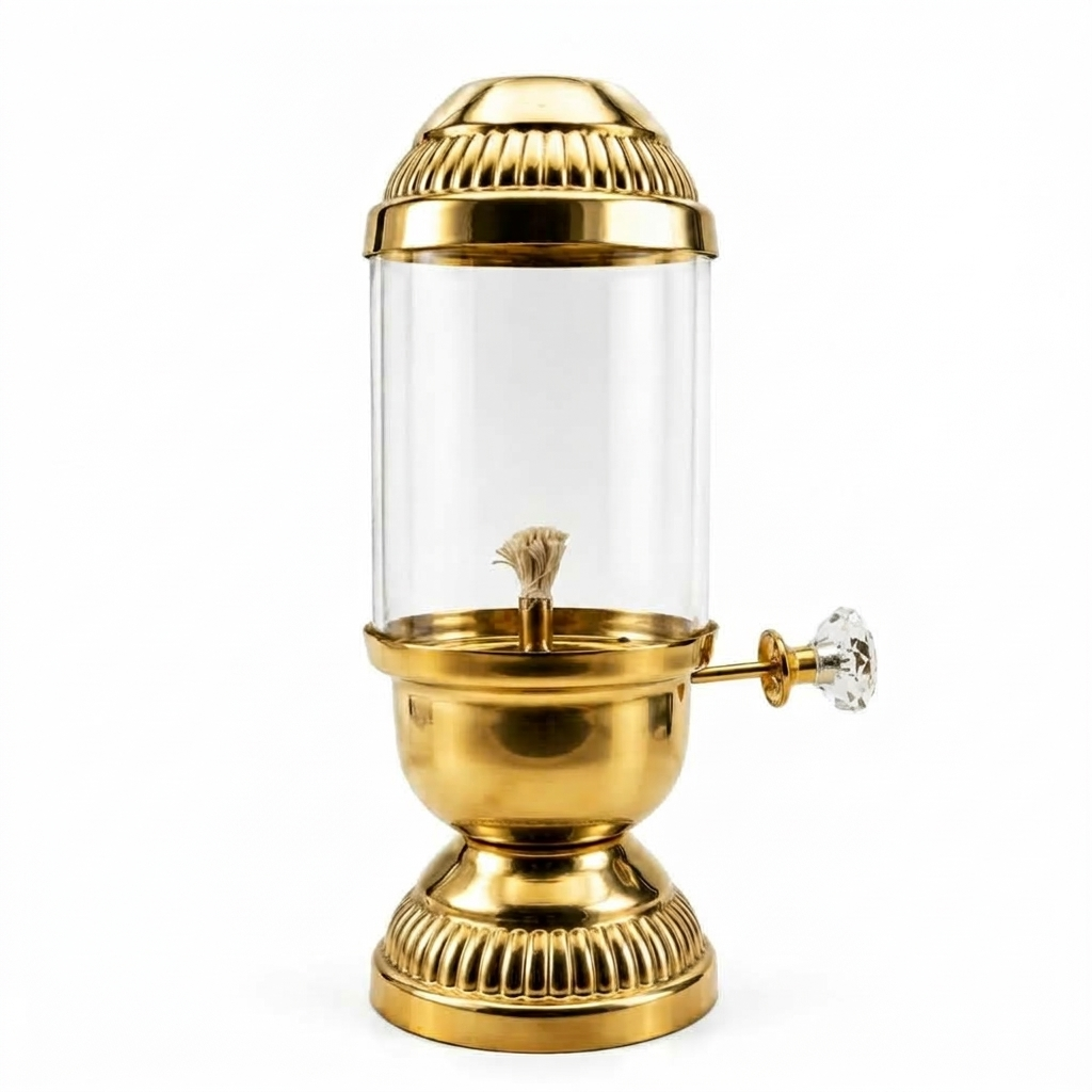 Pure Brass Akhand Diya with Glass Chimney & Adjustable Wick Knob | Long Burning Traditional Oil Lamp for Pooja, Home Mandir, Diwali & Festive Gifting