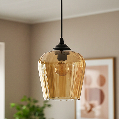 Gold Lustrous Glossy Glass Ceiling Pendant Lamp (Amber)