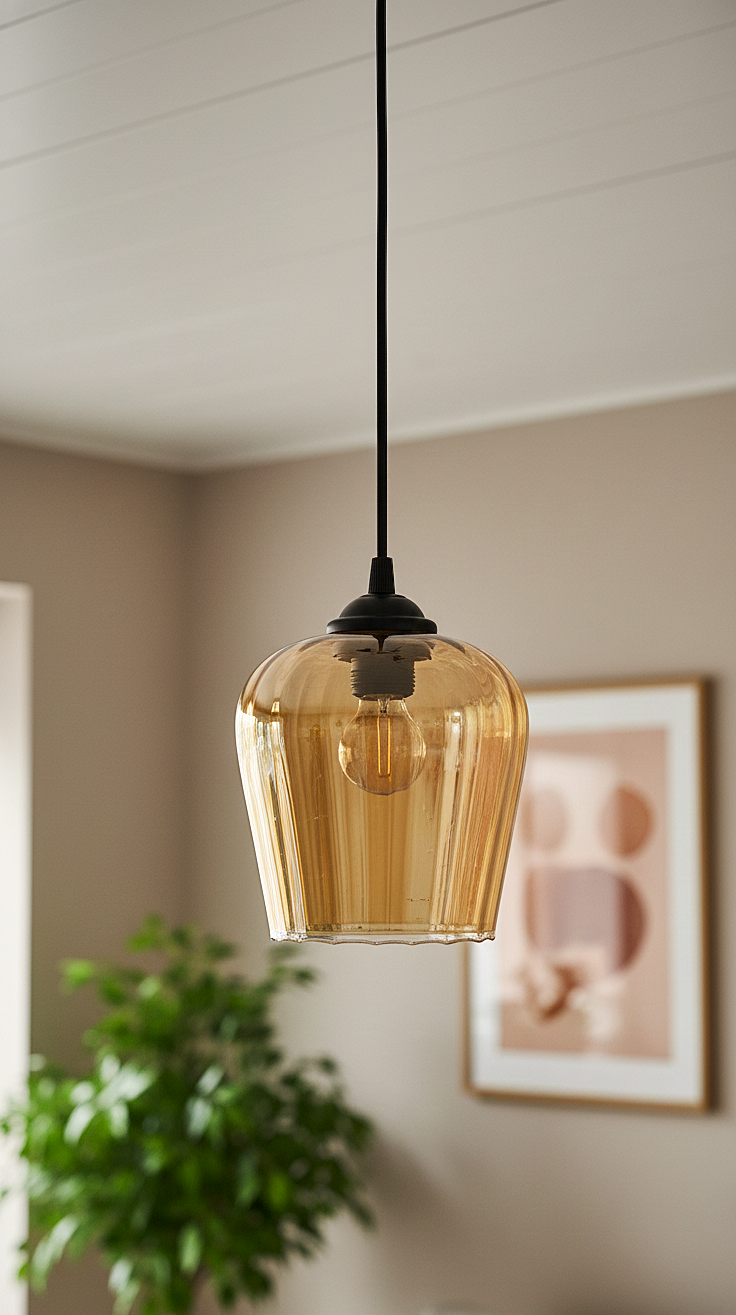 Amber Ribbed Glass Pendant Light