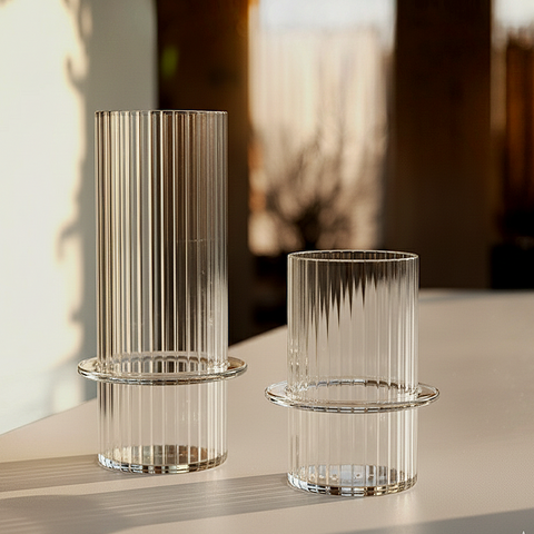 Crystal Ribbed Glass Candle Holders (Set of 2)
