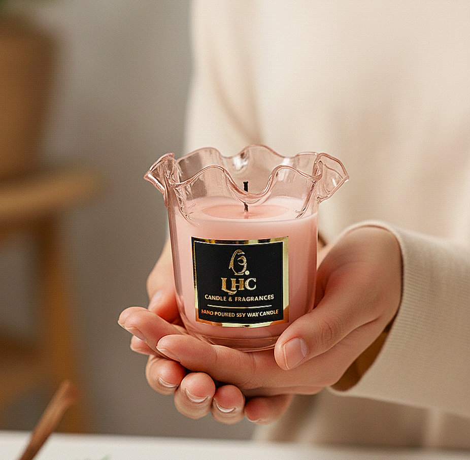 Luxury Blush Pink Glass Soy Wax Candle
