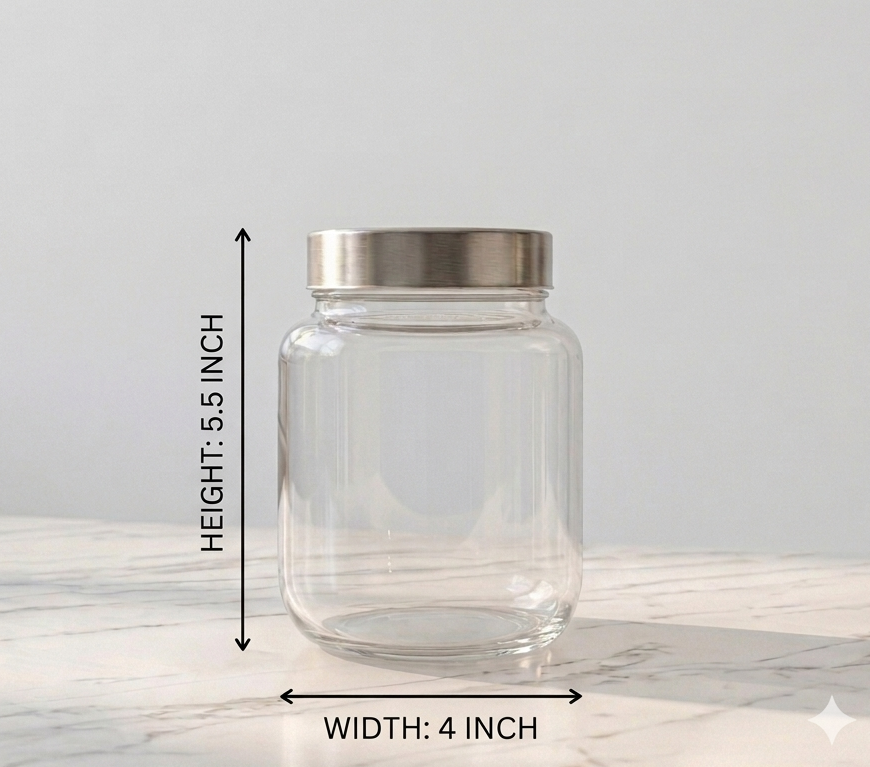Premium Glass Spice and Pickle Jar Set of 2 – 1000ml Clear Storage Canisters with Airtight Stainless Steel Lids – Perfect for Kitchen Counter, Pantry Organization, Pickling, and Spices