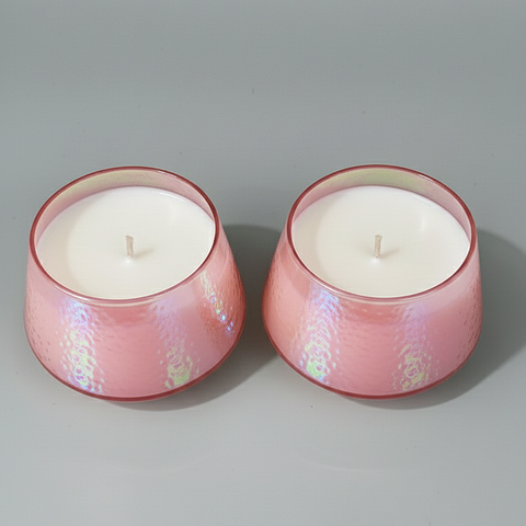 Blush Aura Pink Hammered Textured Glass Candle Set (Set of 2)