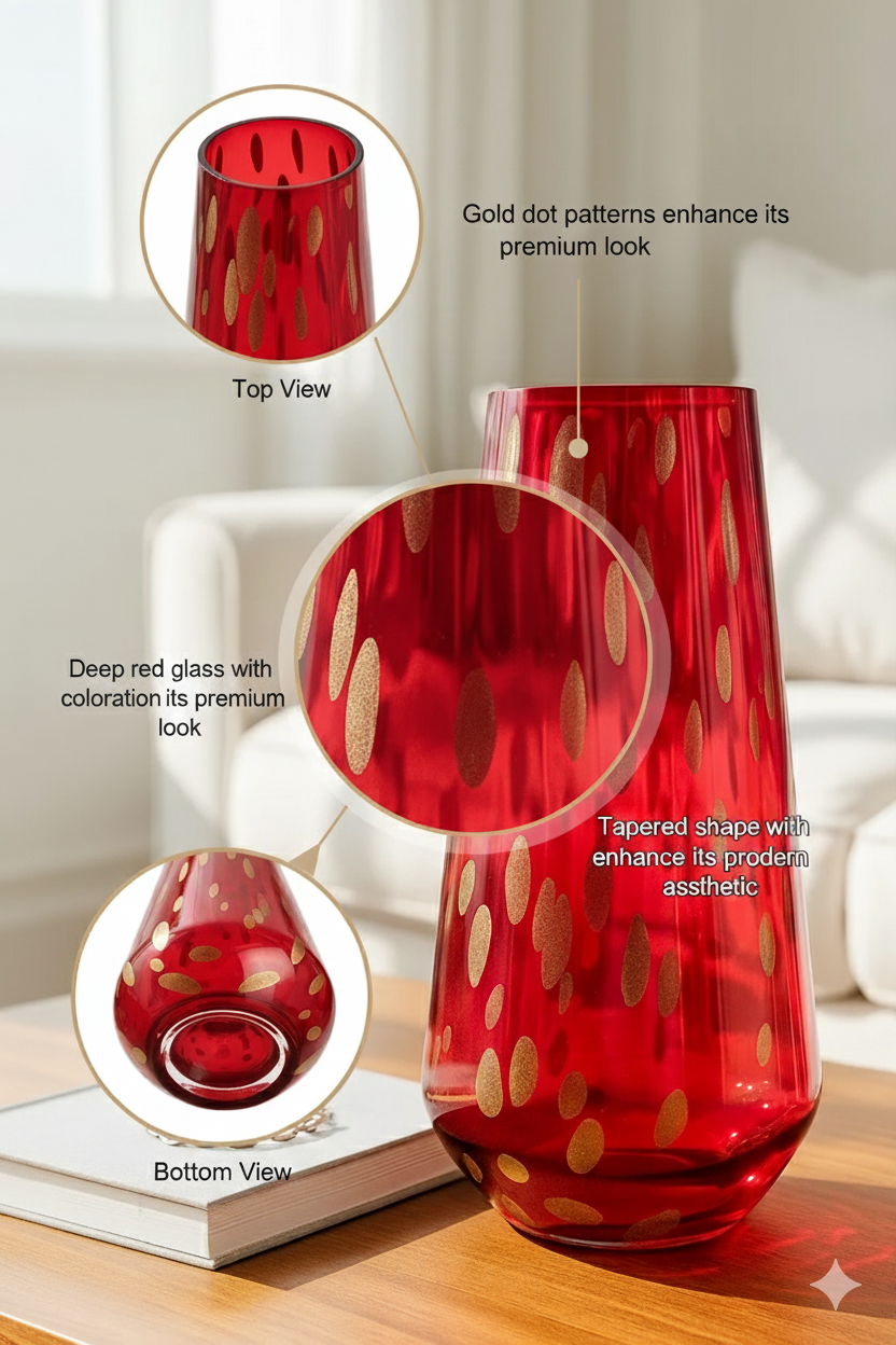 Elegant Red Glass Floral Vase