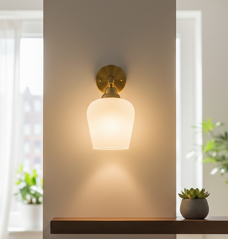 Brass Aura Frosted White Glimmer Wall Lamp