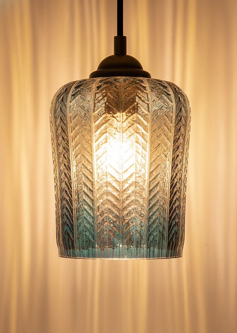 Blue Ribbed Glass Pendant Hanging Light