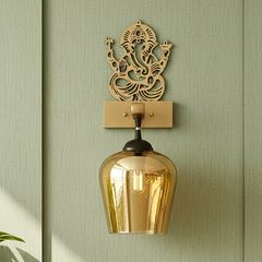 Ganesha-Inspired Decorative Amber Radiant Wall Lamp (Gold)