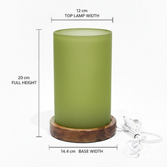Modern Frosted Green Ambient Table Lamp With Wooden Base (Green)