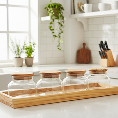 Minimalist Glass Spice Jar Set with Wooden Tray