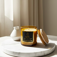 Golden Aura Luxury Soy Wax Candle with Wooden Airtight Lid (Amber)