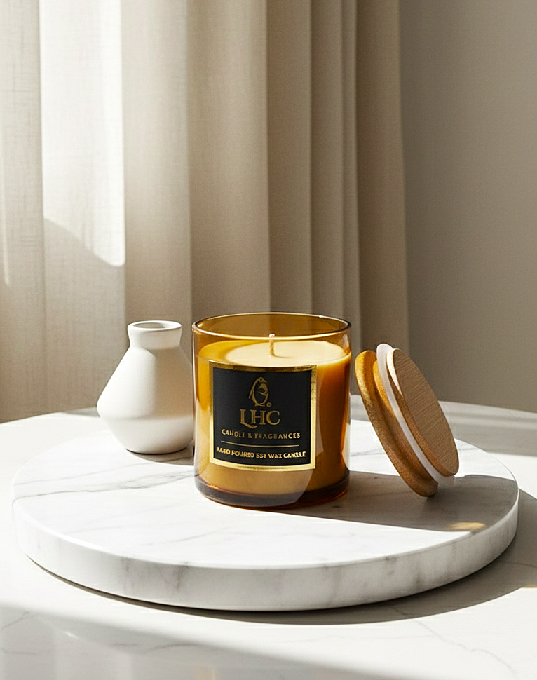 Golden Aura Luxury Soy Wax Candle with Wooden Airtight Lid (Amber)