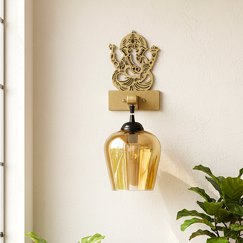 Ganesha-Inspired Decorative Amber Radiant Wall Lamp (Gold)