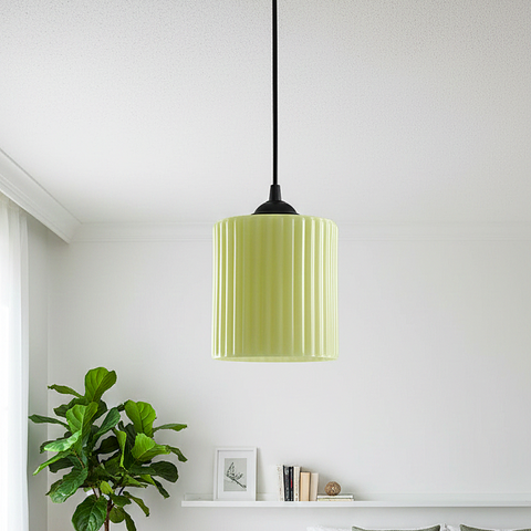 Ribbed Lemon Colour Pendant Lamp – Black hanging Pendant