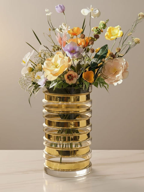 Aurora Gold Ribbed Glass Vase