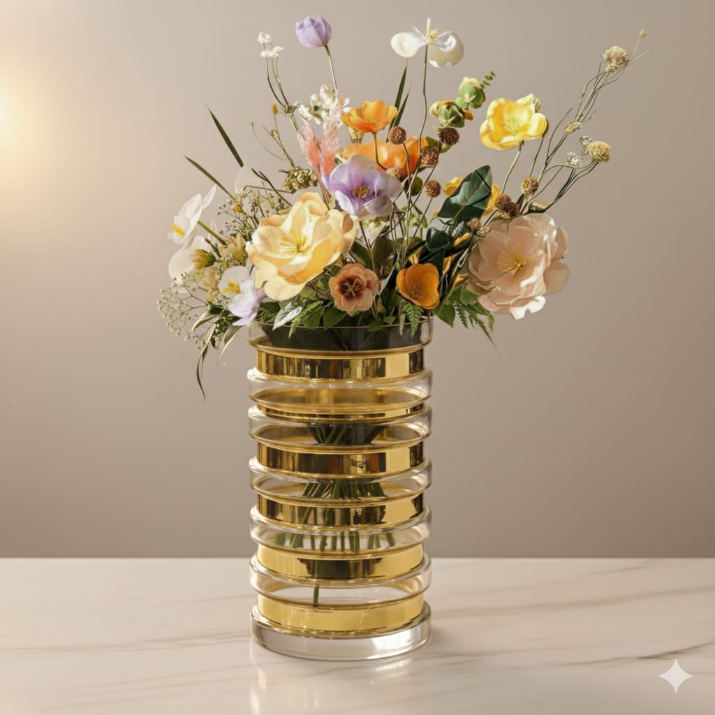 Aurora Gold Ribbed Glass Vase