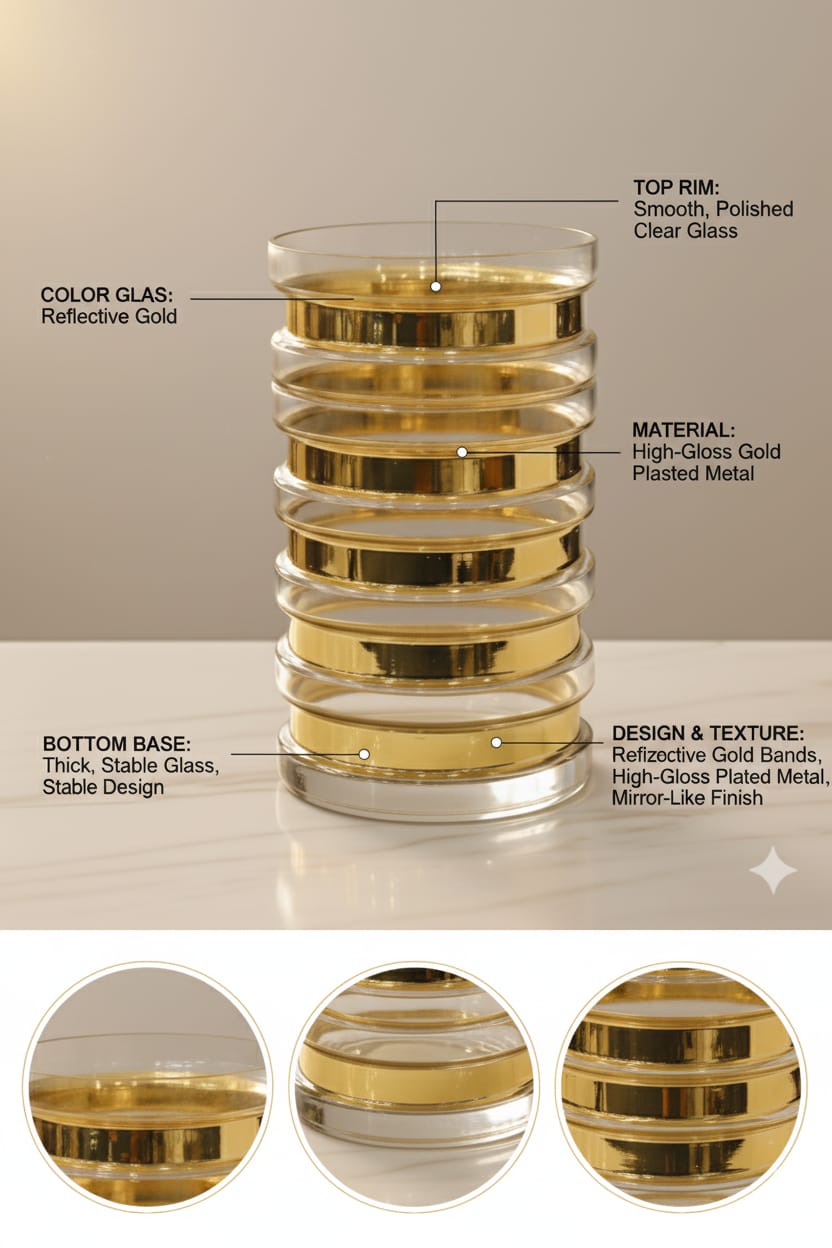Aurora Gold Ribbed Glass Vase