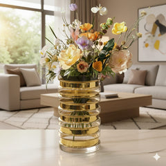 Aurora Gold Ribbed Glass Vase