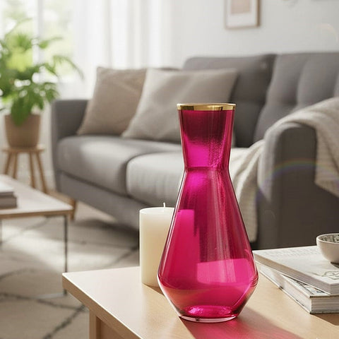 Blush Bloom Gold-Rim Pink Glass Vase