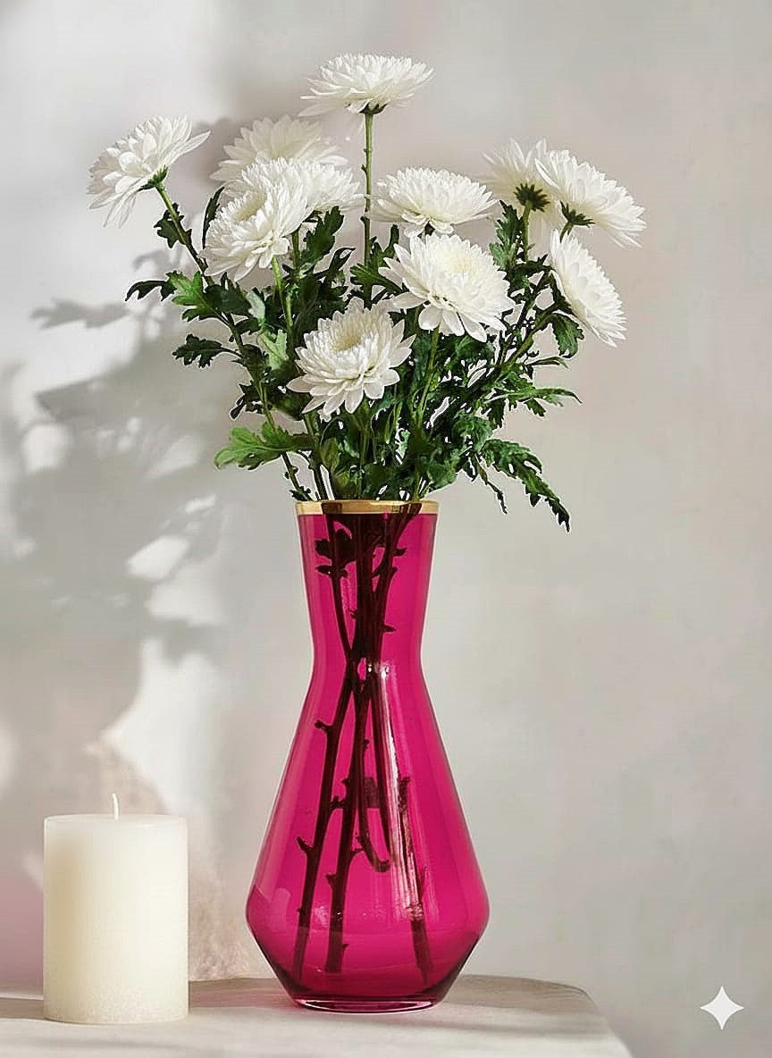 Blush Bloom Gold-Rim Glass Vase