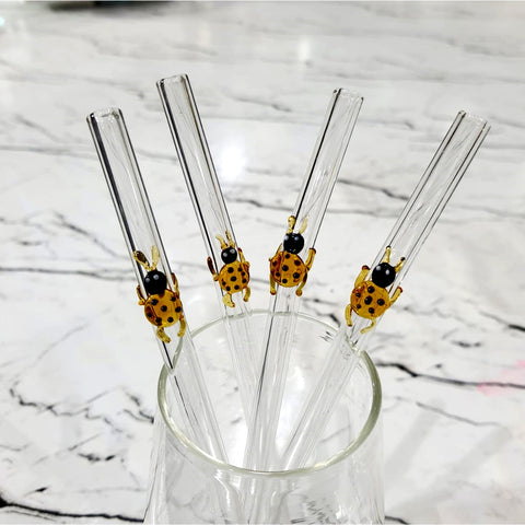 Ladybug Glass Stirrer Set – Handcrafted Decorative Drink Stirrers