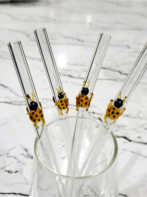 Ladybug Glass Stirrer Set – Handcrafted Decorative Drink Stirrers