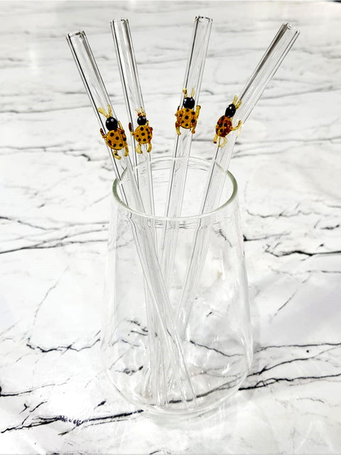 Ladybug Glass Stirrer Set – Handcrafted Decorative Drink Stirrers