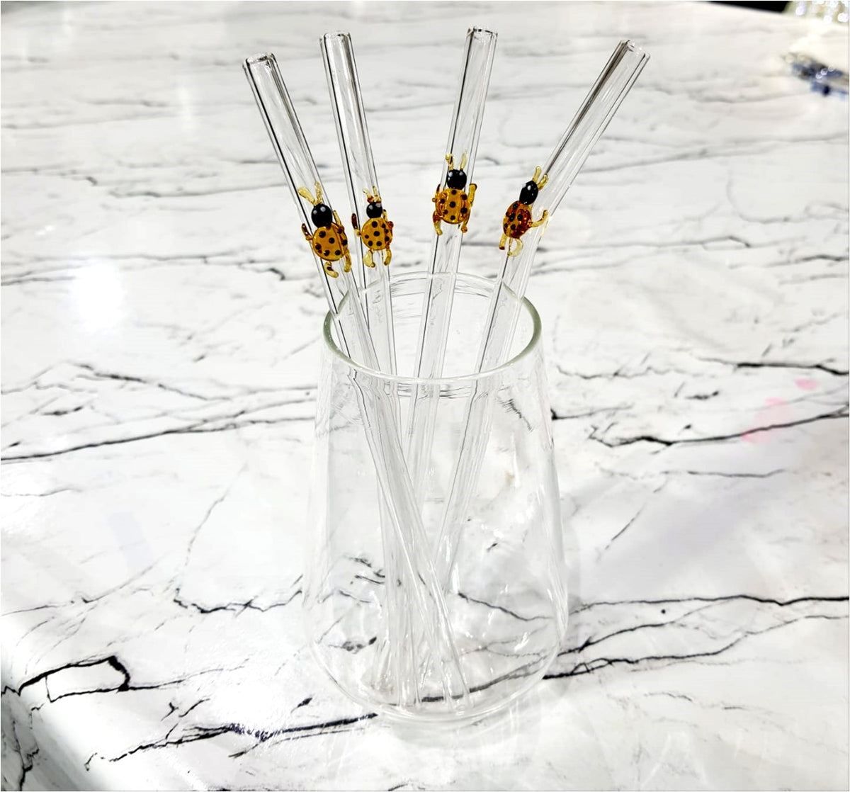 Ladybug Glass Stirrer Set – Handcrafted Decorative Drink Stirrers