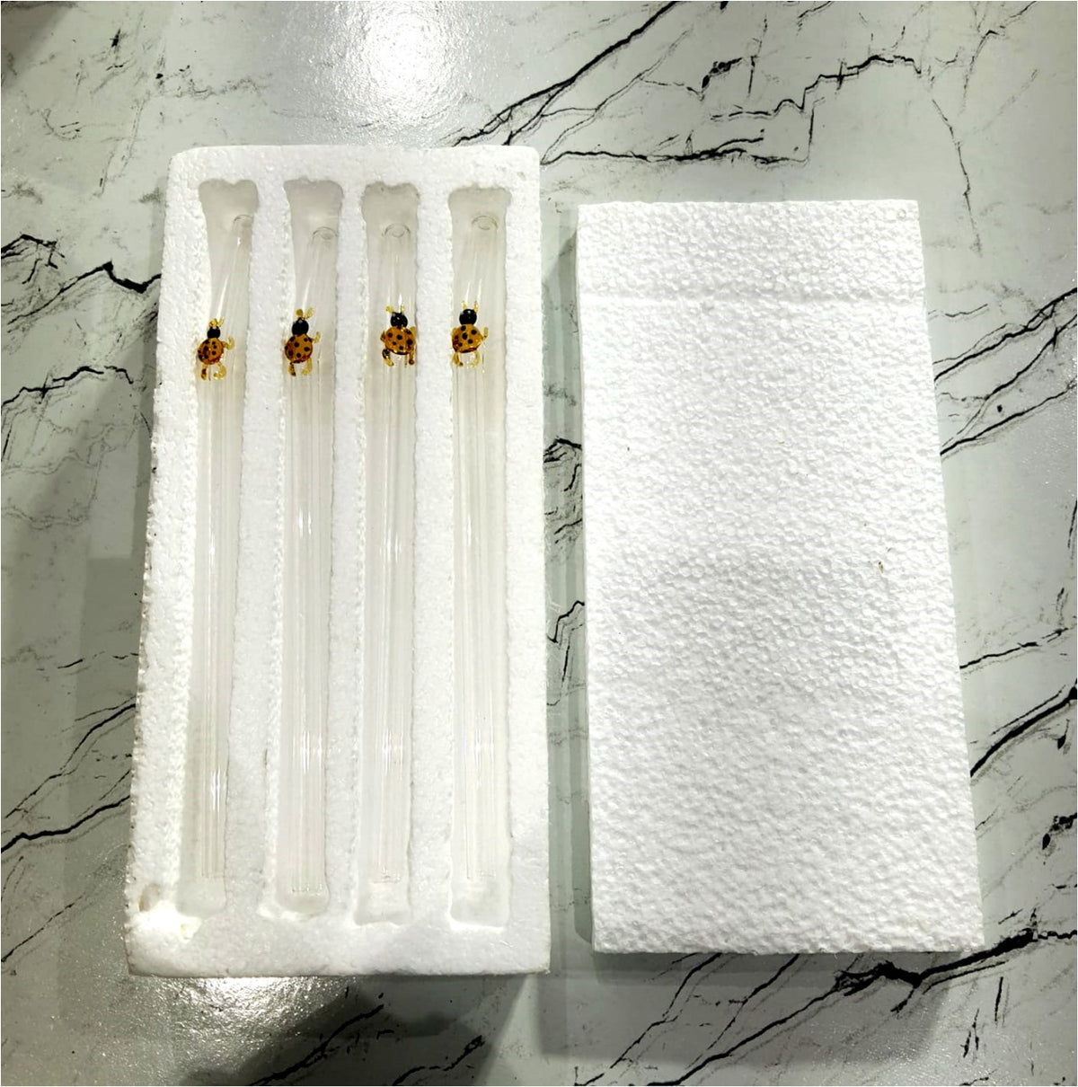 Ladybug Glass Stirrer Set – Handcrafted Decorative Drink Stirrers