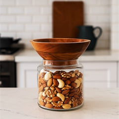 Glass Storage Jar with Handcrafted Wooden Bowl Lid