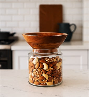 Glass Storage Jar with Handcrafted Wooden Bowl Lid