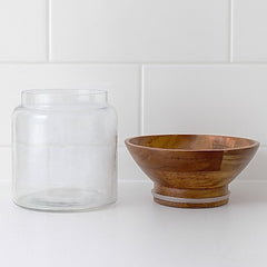 Glass Storage Jar with Handcrafted Wooden Bowl Lid