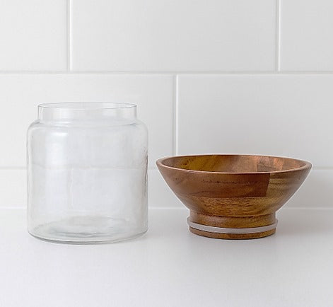 Glass Storage Jar with Handcrafted Wooden Bowl Lid