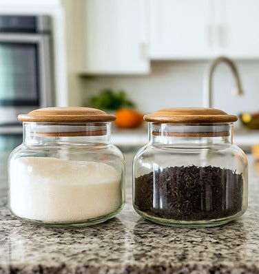 Airtight Glass Snack Jars with Wooden Lids (Set of 2)