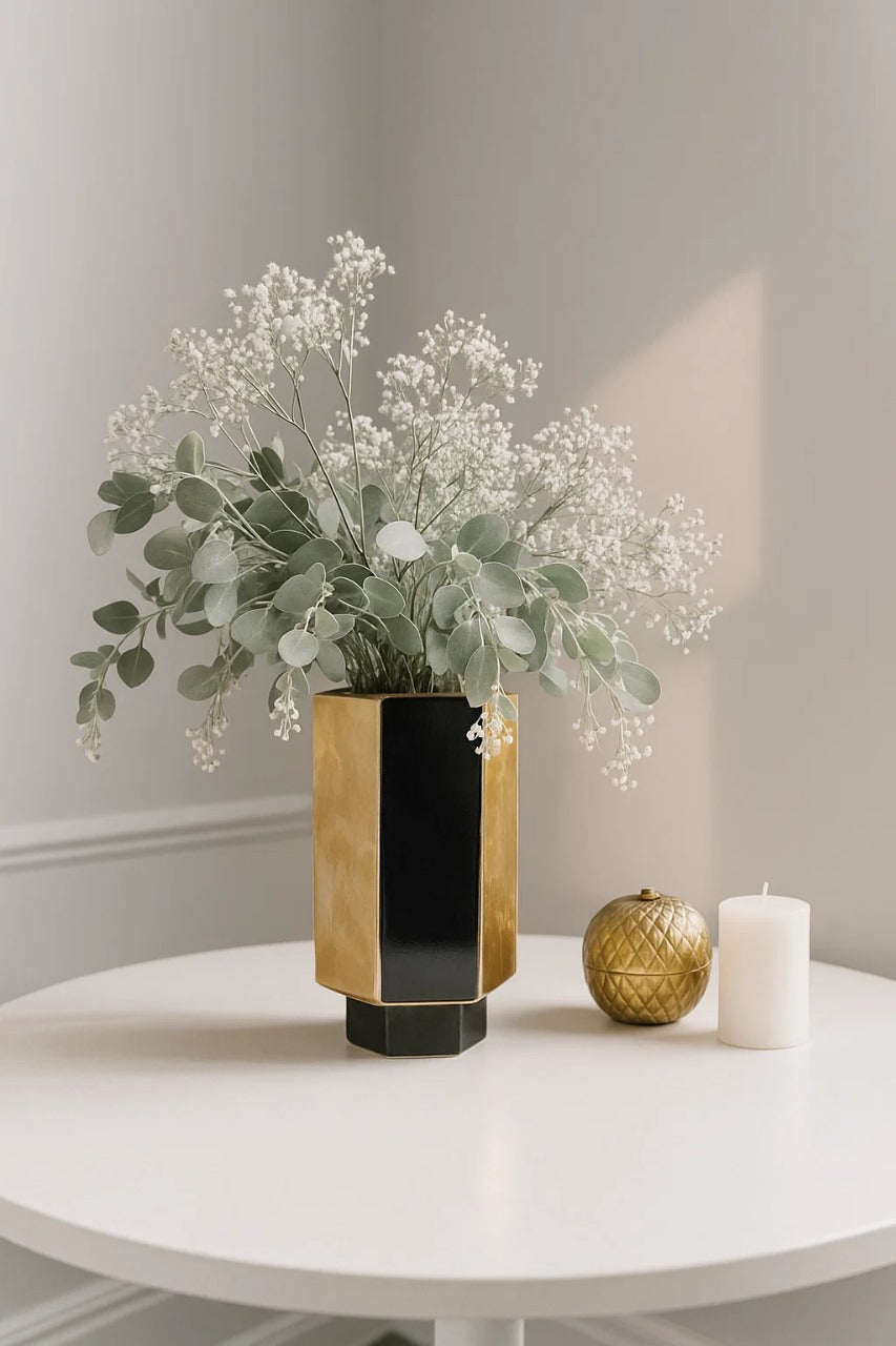 Regal Noir & Gold Statement Vase