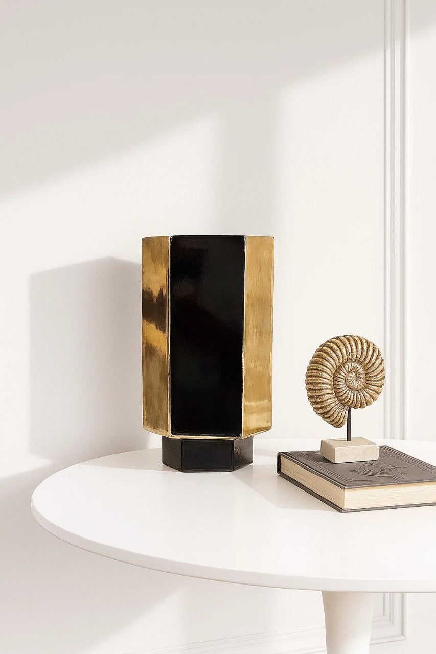 Regal Noir & Gold Statement Vase