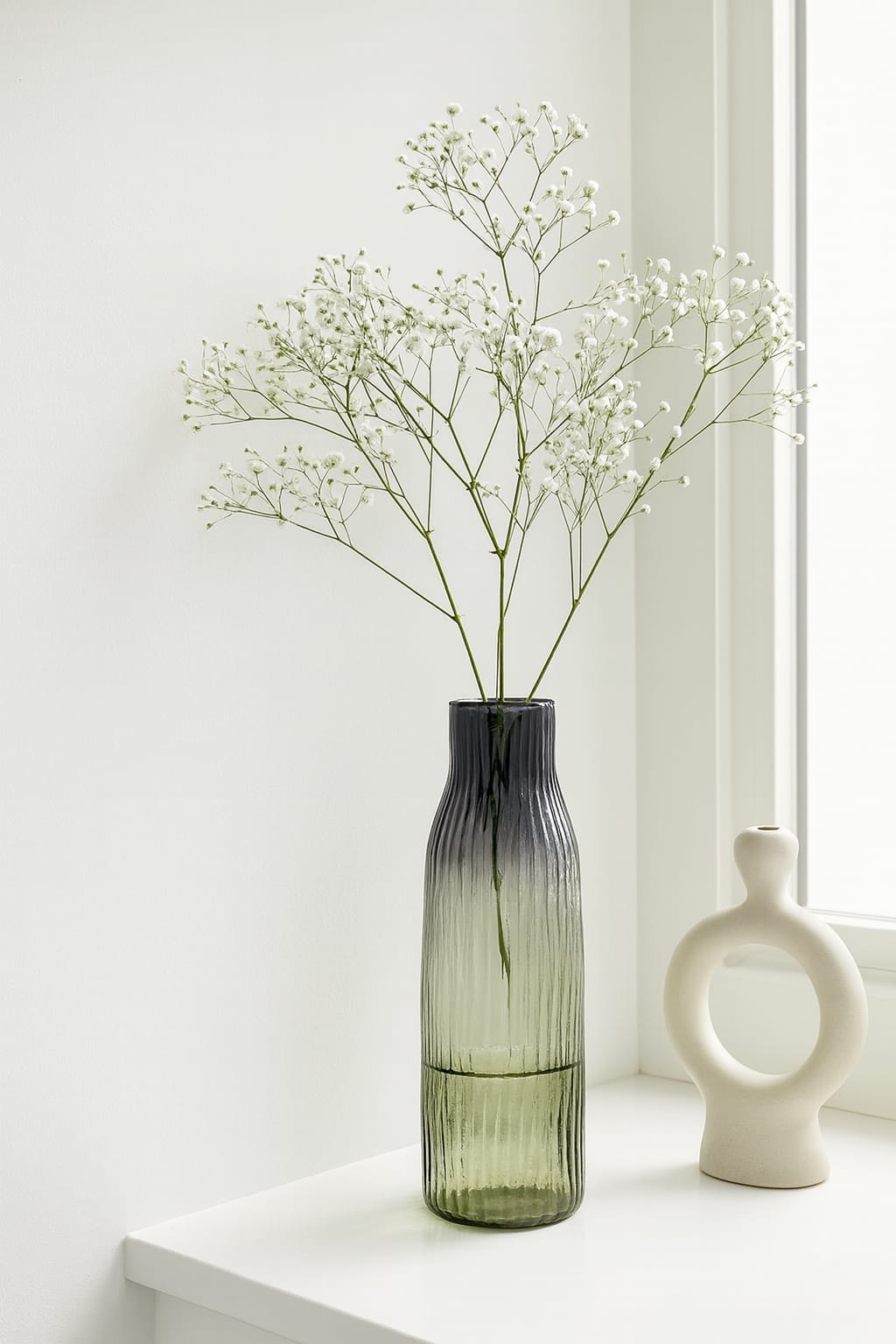 Ombre Ribbed Glass Vase