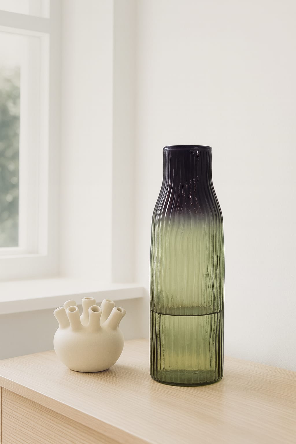 Ombre Ribbed Glass Vase