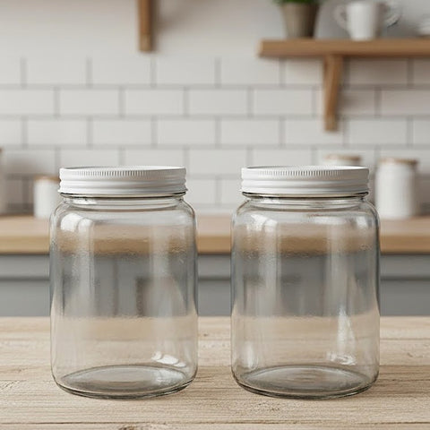 Clear Storage Everyday Glass Jars With White Metal Lid [Set of 2]