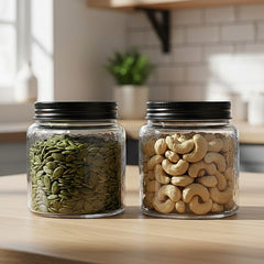 Minimal Hammered-Textured Glass Storage Jars With Airtight Black Metal Lid