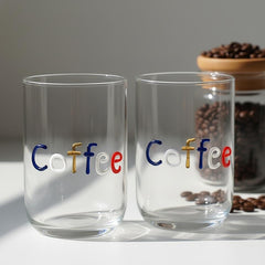 "Coffee" Artisan Handcrafted Crystal-Clear Glass Tumbler – [PACK OF 2]